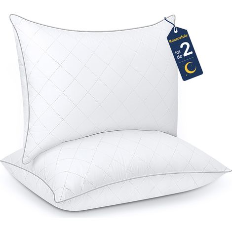 Lot de 2 Oreillers 50x70 cm Konsoefuly, 100% Fibres de Polyester Creuses 7D, Respirants, Hypoallergéniques, anti-acariens, Certifié Oeko-Tex