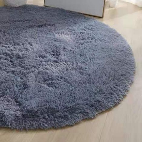 Tapis rond soyeux, style nordique, chambre, salon, tapis de table basse, salle de sport, panier suspendu de yoga, tapis de chaise d'ordinateur, gris à poils longs (1/5)