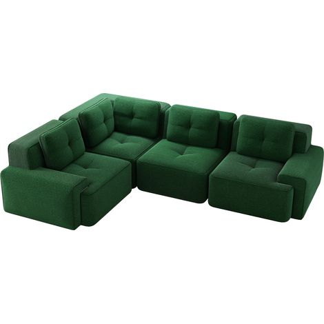 Sofá Modular de Esquina en Pana, Asiento Profundo, con Reposabrazos Anchos y Base Antideslizante, Verde (1/5)