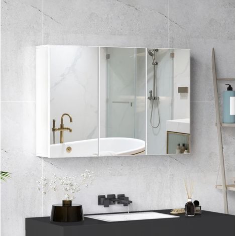 Armario espejo de baño con 3 puertas espejadas, 90 x 15,5 x 60 cm, blanco HAVRYA (1/5)