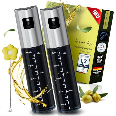 Lot de 2 Vaporisateur d'huile, Acier inoxydable 1 mm, Verre anti-UV, Sans BPA, Cuisine