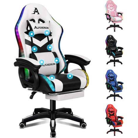 Gaming Stuhl LED RGB Beleuchtung Massagesessel Fußstütze (1/5)