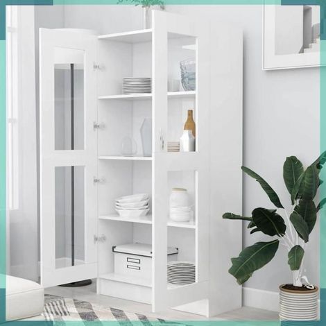 802759 Armoire à vitrine Blanc 82,5x30,5x150 cm Bois d'ingénierie (1/5)