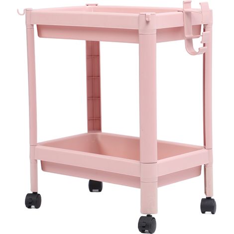 Badezimmerregal, mehrstufig, stabil, langlebig, freistehend, Eckregal, rosa, 2 Ebenen (mit Rollen) (1/5)
