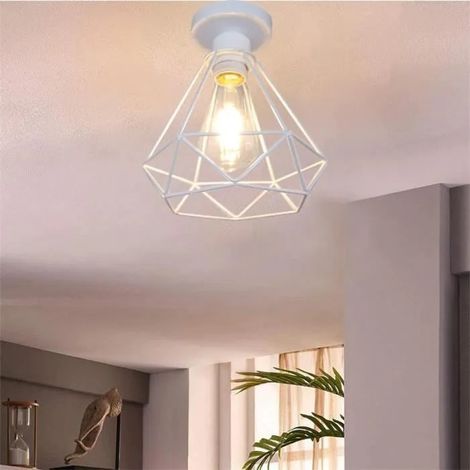 U-Do Plafonnier Cage forme Diamant en Fer Blanc design Vintage E27 40W 1Pcs (1/4)