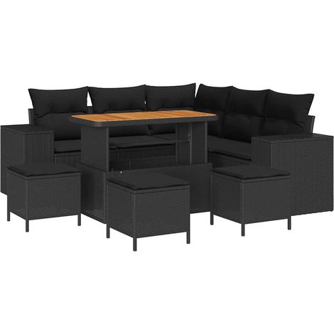 Set Divano da Giardino con cuscino 9 pcs Nero polyrattan vidaXL (1/5)