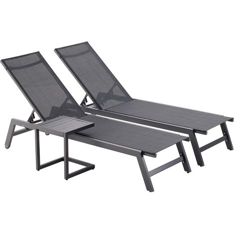 Set di 2 sdraio e un tavolino nero PRATO