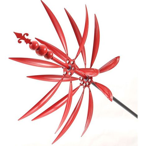 Moulin à vent carillon éolien attrape vent toupie en fer forgé décoration de jardin en fonte couleur rouge pour jardin et pelouse (1/2)
