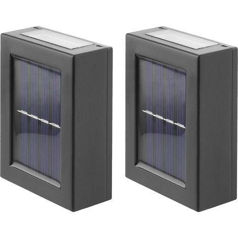 Set of 2 Solar Powered Outdoor Wall Lights Up & Down Warm White (1/5)