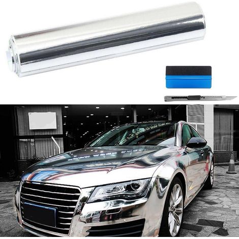 Auto Vinylfolie selbstklebend, 5cm x 900cm, Silber, blasenfrei, rückstandsfrei entfernbar (1/5)