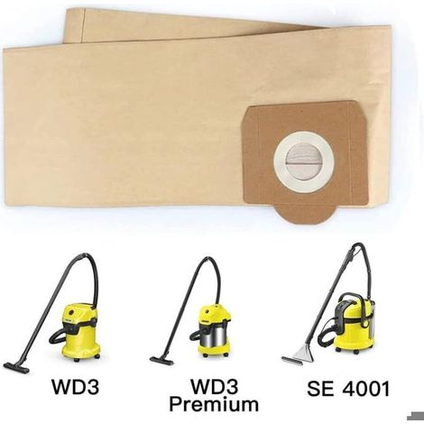 Sac aspirateur droit 5 pièces compatible Karcher WD3 WD3200 WD3500P SE4001 – universel (1/4)