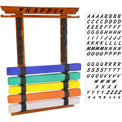 Youyijia 10 Belts Karate Display Rack Martial Arts Belt Holder with Medal Hanger & Stickers Taekwondo Belt Storage Shelf Holder for Christmas Decorations, Judo And Karate Belt Organiser (Walnut) (1/5)