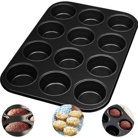 Molde para muffins jumbo, molde para 12 muffins, molde para muffins de granito negro con revestimiento antiadherente. (1/5)