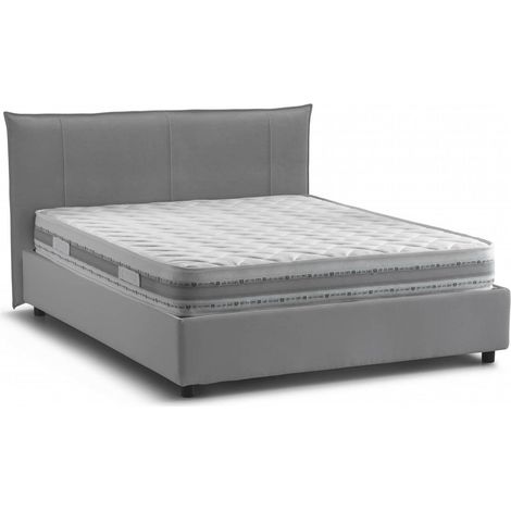 Talamo Italia Letto matrimoniale Flavia, Letto contenitore con rivestimento in tessuto, 100% Made in Italy, Apertura frontale, con materasso 160x190 Cm incluso, Grigio, con imballo rinforzato