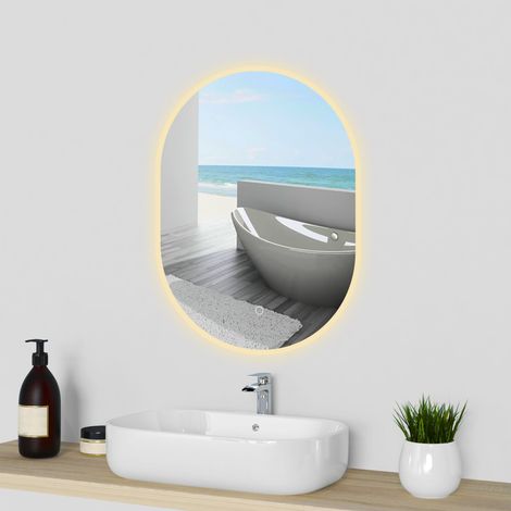 Ocean Miroir de salle de bain ovale 60x100cm LED tactile 3 couleurs dimmable avec anti-buée et fonction mémoire (1/5)