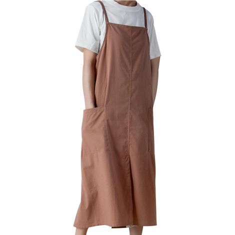 Tablier de style japonais - ajustable, imperméable, en coton et lin, avec de grandes poches, idéal pour fleuriste, café, loisirs créatifs et pâtisserie. Tablier uni décontracté. (1/5)