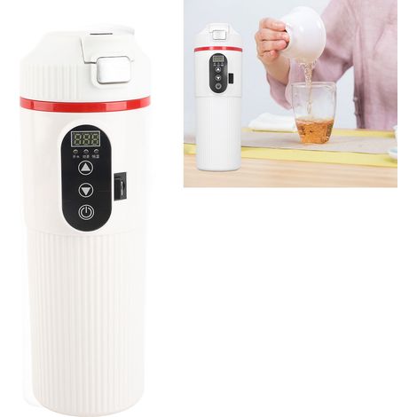 Elektrischer Wasserkocher fürs Auto (500 ml) – Intelligente Heizfunktion mit Temperaturanzeige – Elektrischer Edelstahlbecher mit weißem Zigarettenanzünder. (1/5)