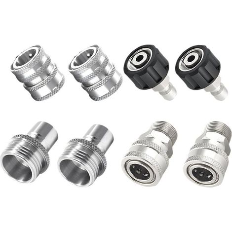 Kit d'adaptateur pour lave - haute - pression, 8 pièces en acier inoxydable, M22 rotatif vers raccord rapide 3/8", 3/4" à déconnexion rapide (1/5)