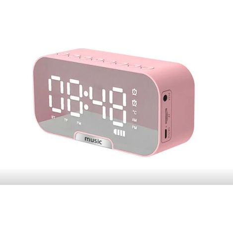Horloge multifonctionnelle One Piece 5 en 1 avec haut-parleur Bluetooth, radio FM et réveil miroir numérique avec affichage de la température, rechargeable, prise en charge de la carte TF (rose) -13,9 (1/3)