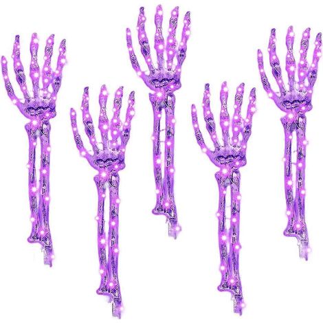 Halloween-Dekorationen für den Außenbereich: Set mit 5 leuchtenden Skelettarm-Erdspießen und einer leuchtenden Geisterhand zum Einstecken in den Boden (amerikanischer Stecker). (1/5)