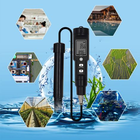 Ej.Life Analysator für Gelösten Sauerstoff, Digitaler Wasserqualitätstester Zur Messung von Gelöstem Sauerstoff und Temperatur für die Süßwasser-Aquakultur,(mit Hintergrundbeleuchtung) (1/5)
