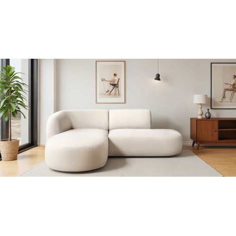 Ecksofa Designersofa BABETTE in Stoff Lins Creme Ottomane Links