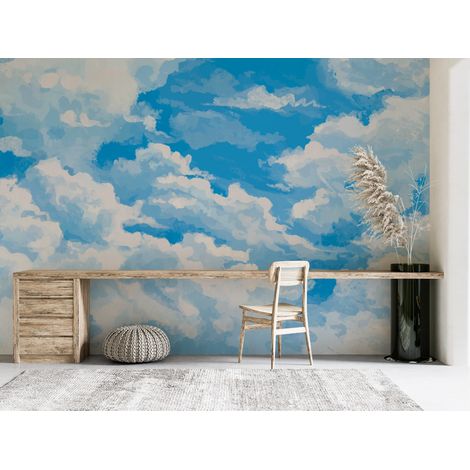 Papier peint nature cumulus blancs dans le ciel dete - 150 x 250 cm (1/2)