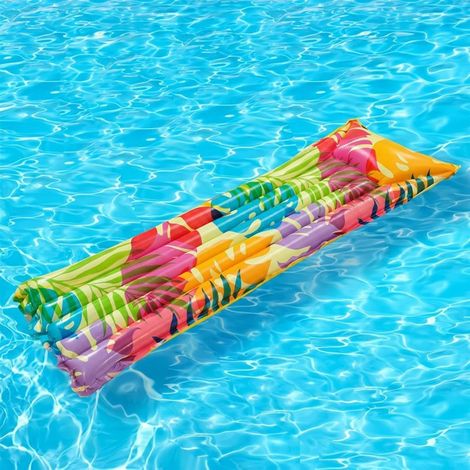 Tapis flottant gonflable à fleurs tropicales colorées (183×69 cm) – Grand salon aquatique avec imprimé joyeux, pour piscine, plage et jardin (1/5)