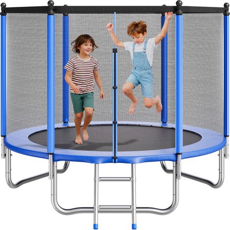 VEVOR Outdoor Trampolin Bodentrampolin 244 x 244 cm mit Sicherheitsnetz & Stahlrahmen, ASTM-geprüft, Hochleistungstrampolin, max. 120 kg Gewichtskapazität, Gartentrampolin für Kinder (1/5)