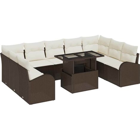 Garden Sofa Set with Storage 10 pcs Brown and Cream Poly Rattan vidaXL