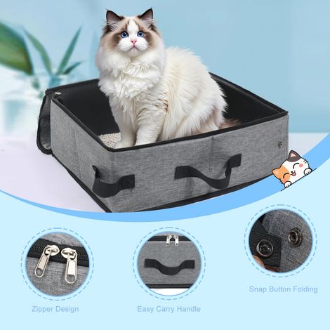 Lettiera pieghevole per gatti, lettiera portatile con coperchio, trasportino pieghevole leggero per gatti di taglia media, contenitore impermeabile per riporre gli accessori. (1/4)