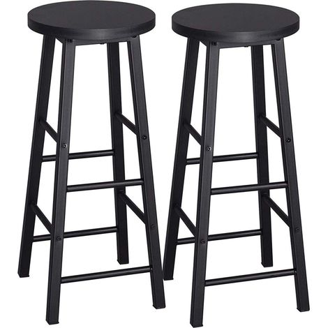 WOLTU 2 Sgabelli Legno da Bar Coppia Sedie Cucina Alta Gambe in Metallo Vintage Nero