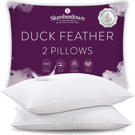 Slumberdown Duck Feather Pillow, Medium Support, 2 Pack