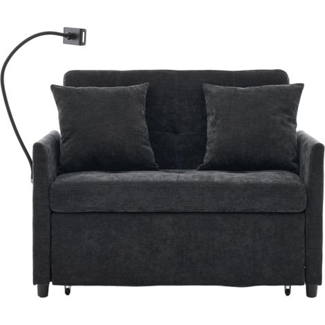 Poltrona letto singola pieghevole in tessuto con USB e supporto tablet, nera, 109 cm, HOMVRA (1/5)