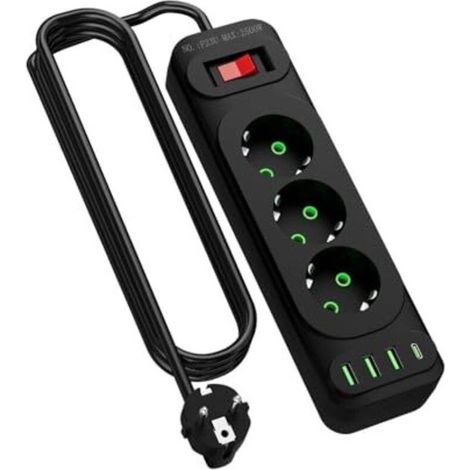 Prise d'angle avec USB et Type-C, multiprise 3/4/6/8 prises avec interrupteur et câble de 2 m pour la cuisine (3 prises) (1/5)