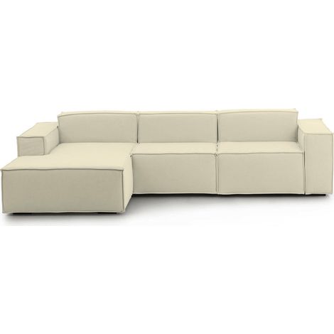 Dmora - Festes Sofa Dflori, Modulares 3-Sitzer-Sofa mit linker Halbinsel, 100% Made in Italy, Modernes Sofa aus Stoff, Cm 300x170h70, Beige