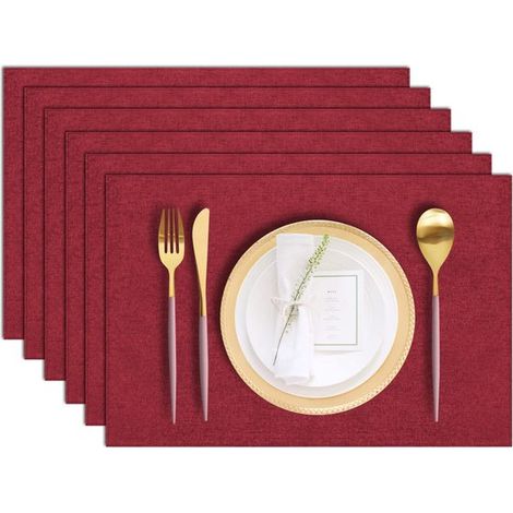 Stoff Tischsets (6 teilig), Baumwoll Leinen Mischung, maschinenwaschbar, strapazierfähige Leinen Tischsets, hitzebeständig, knitterfrei und leich (1/5)