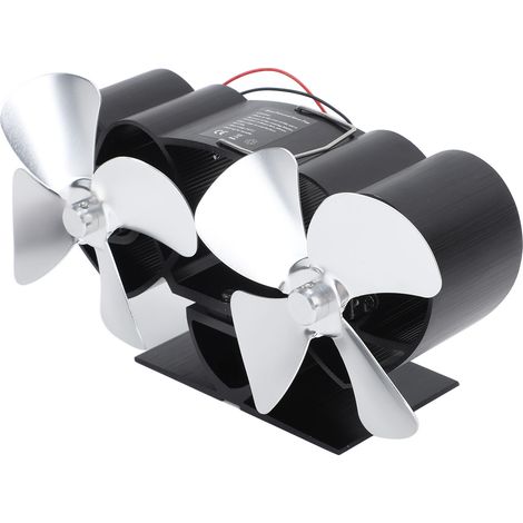 Ventilateur de poêle à double tête en alliage d'aluminium, alimenté par la chaleur, 4 pales, argent. (1/5)