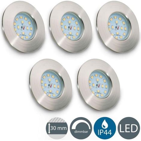 Spot LED Encastrable 5 pièces IP44 Ultra-Plat Dimmable Spécial Salle de Bain Panneau LED 5.5W Intégré Blanc Chaud Sans Transformateur (SKU produit : 95197162 SKU Offre : lehuamwj155) (1/4)