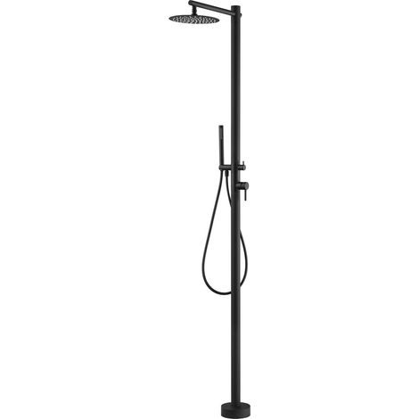 Griferia Ducha Exterior Y Piscina/Columna de Ducha para Jardin,Piscina y SPA/Rociador de Ø250MM/Mango de Ducha de 2 vias Fria/Caliente(Negro Mate) (1/5)