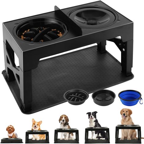 Raised and Adjustable Dog Bowl – Water Bowl, Anti-Glutton, Travel and Mat – Raised Dog Bowl Stand Non-Slip for Medium / Large Dogs (1/5)