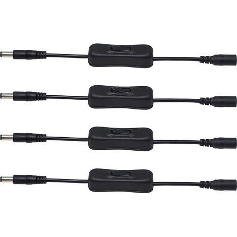 Lot 4 câbles rallonge DC 5.5x2.5mm – Avec interrupteur ON/OFF – Pour LED, CCTV, caméra (1/5)