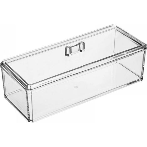 Boîte de rangement cosmétique en acrylique transparent avec couvercle,compacte et portable,idéale pour l'organisation d'un bureau.