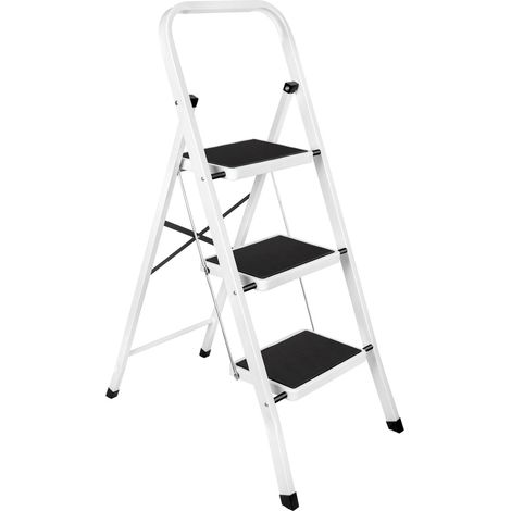 Futura 3 Step Ladder White Folding Steel Step Stool with Non-Slip Steps & 150kg Load Capacity (1/5)