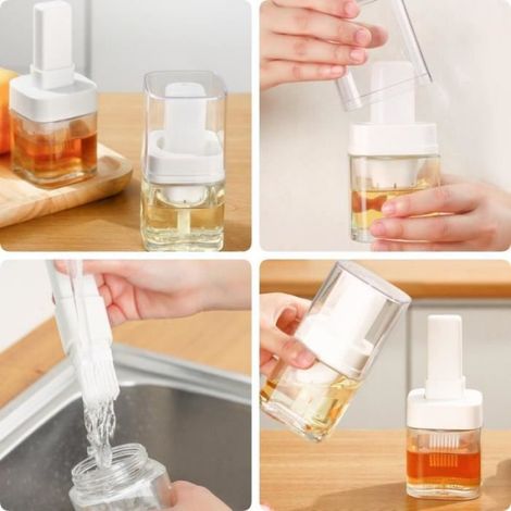 Bouteille d'huile,Distributeur d'Huile d'Olive en Verre,Pinceau Cuisine,Pinceau d'huile en Silicone,Pinceau à Badigeonner,pour Steak (1/4)