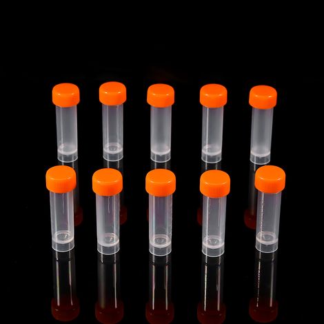 Lot de 10 tubes à essai congelés en plastique de 5 ml avec bouchon à vis et joint en silicone. (1/5)
