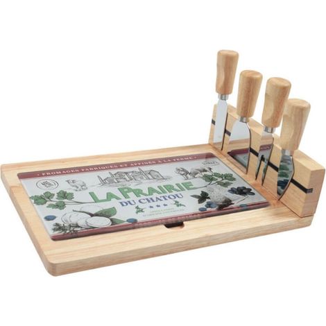 Planche à découper en verre et bois naturel – Carte de France avec 4 couteaux en acier inoxydable – Partie aimantée pour rangement astucieux – La Chaise Longue (1/3)