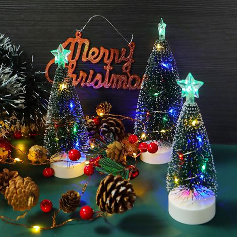 Lot de 3 sapins de Noël de table avec lumières, mini sapin de Noël à DEL, petit sapin de Noël avec lumières, sapin de Noël de bureau, décorations de Noël lumineuses (1/5)