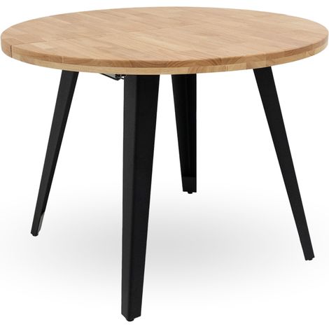 Home Heavenly® - Mesa comedor redonda extensible estilo industrial BERGI. Mesa de 100 cm diámetro. 2 tramos extensión hasta 180 Color : Roble -patas negras (1/5)
