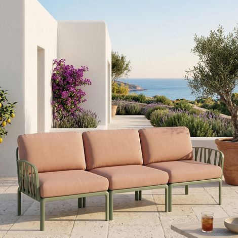 Divano 3 Posti "Komodo" set salottino da esterno e giardino in polipropilene fiberglass -Tortora / Avocado Sunbrella (1/5)